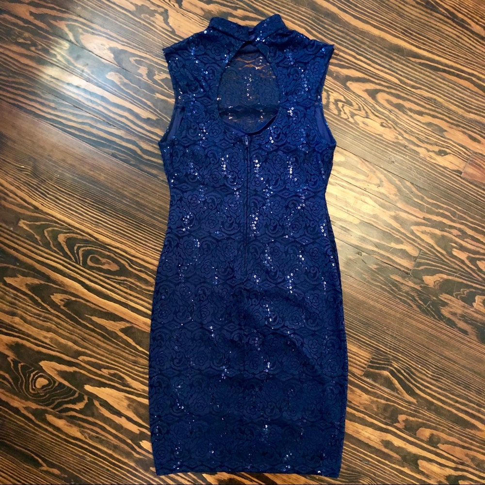 🟢[B. Darlin][Dillards] Embellished Lace Mock Neck Sheath Dress - Picture 4 of 11